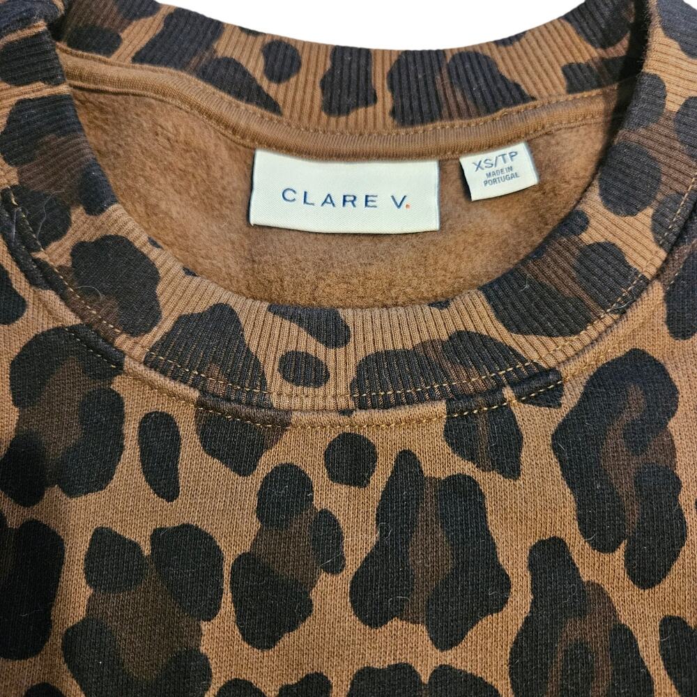 Women's Clare V Oversized Sweatshirt Animal Print Chocolate Double Jag XS - Picture 10 of 16